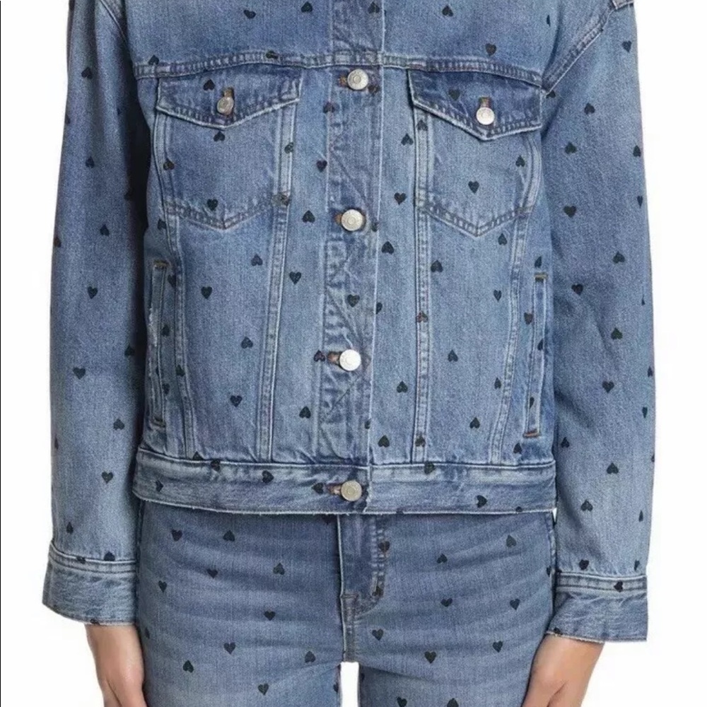 New.! Madewell Heart ❤️ Print Boxy Denim Jacket M - Picture 3 of 5